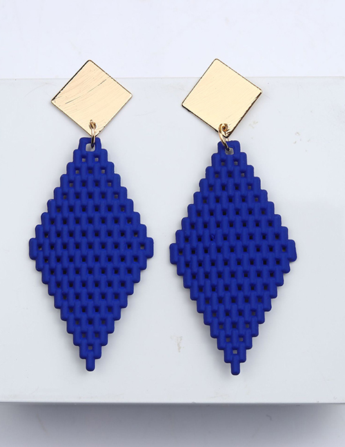 Fashion Navy Blue Acrylic Rhombus Mesh Earrings