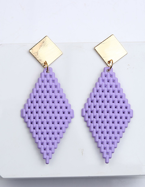 Fashion Purple Acrylic Rhombus Mesh Earrings