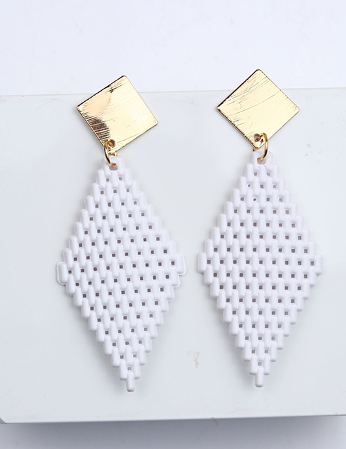 Fashion White Acrylic Rhombus Mesh Earrings