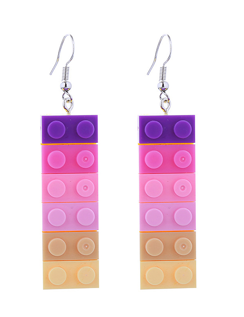 Fashion 12# Plastic Rainbow Brick Earrings