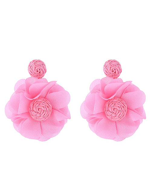 Fashion Pink Chiffon Flower Stud Earrings