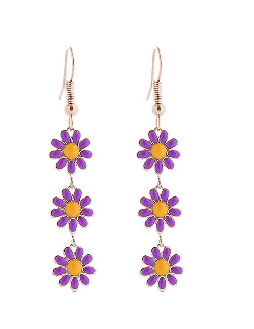 Fashion Purple Earrings Alloy Drip Oil Flower Earrings