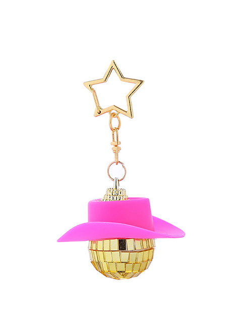 Fashion Golden Pentagram Pink Hat Metal Cowboy Hat Laser Ball Star Keychain