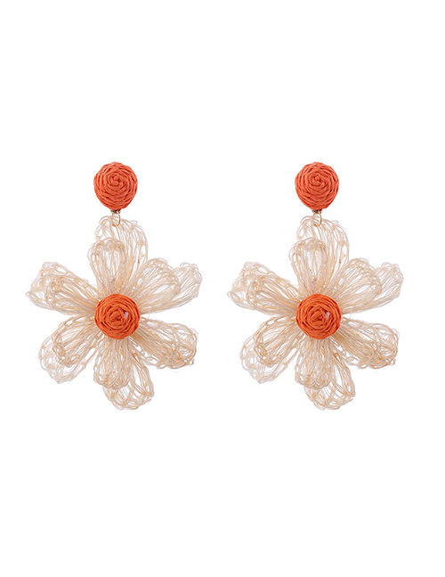 Fashion Orange Rattan Flower Earrings
