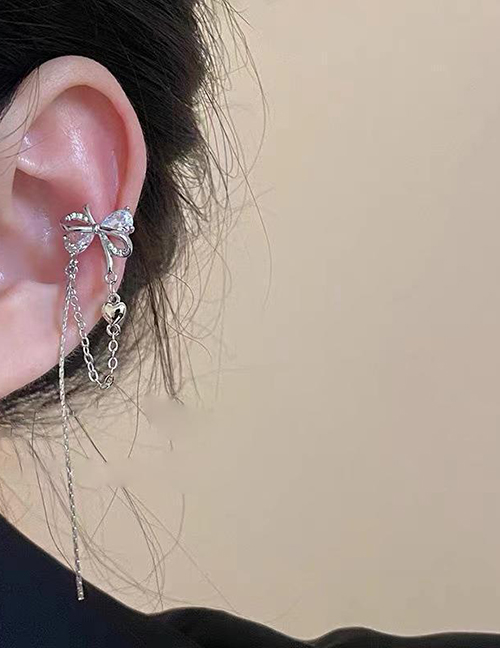Fashion 3# Alloy Diamond Bowknot Tassel Ear Clip Earrings
