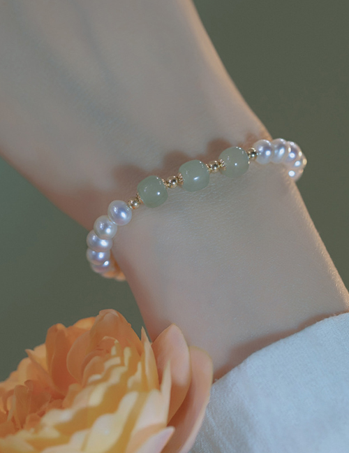 Fashion 6# Imitation Hetian Jade Pearl Beaded Bracelet
