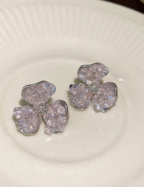 Fashion Silver-purple Alloy Crystal Flower Stud Earrings