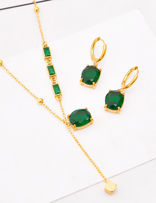 Fashion Necklace + Earrings Titanium Square Diamond Necklace Earrings Set