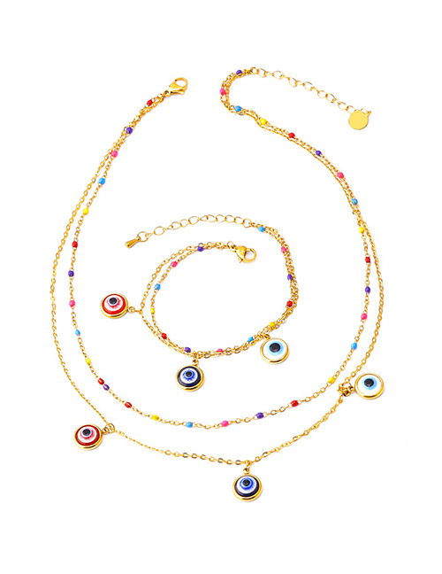 Fashion Necklace+bracelet Colorful Beads Epoxy Eye Double Layer Bracelet Necklace Set