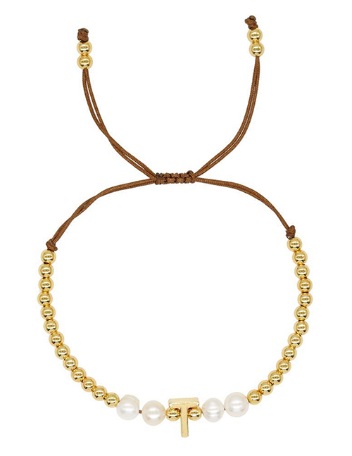 Fashion T Copper Bead Gold Bead Beaded 26 Alphabet Bracelet