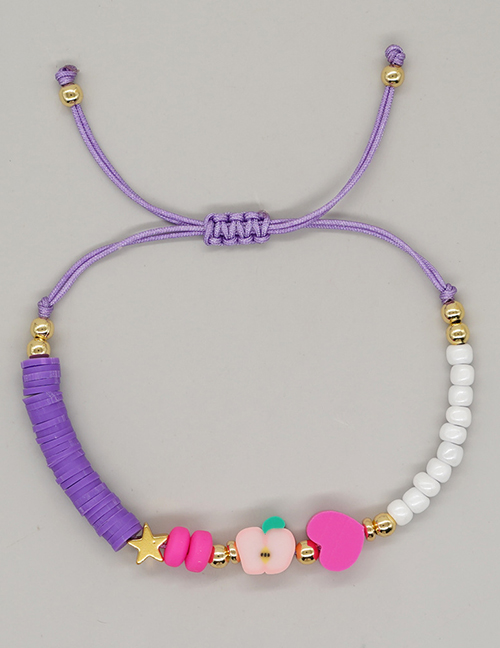 Fashion Purple Polymer Beaded Mosaic Rice Bead Heart Apple Bracelet