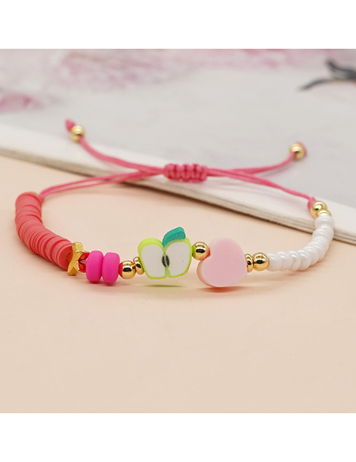 Fashion Pink Polymer Beaded Mosaic Rice Bead Heart Apple Bracelet