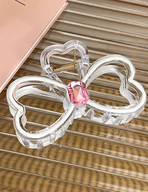 Fashion White Acrylic Diamond Heart Bow Clip