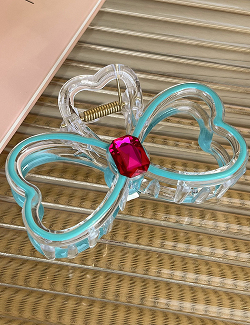 Fashion Blue Grip Acrylic Diamond Heart Bow Clip