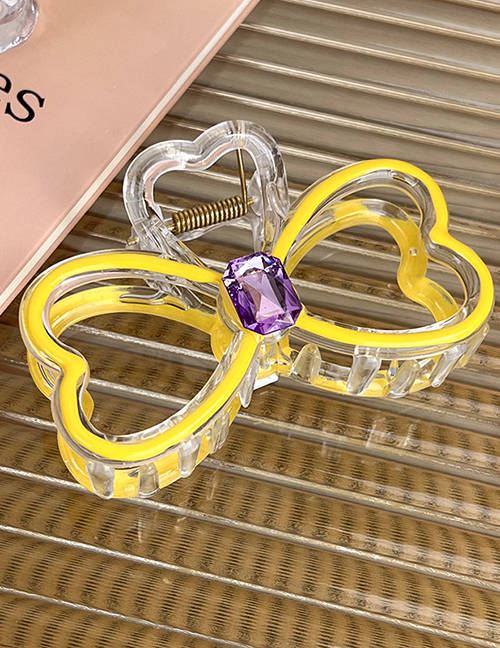 Fashion Yellow Clip Acrylic Diamond Heart Bow Clip