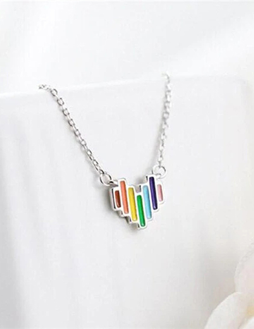 Fashion Silver Pure Copper Oil Drip Colorful Heart Necklace