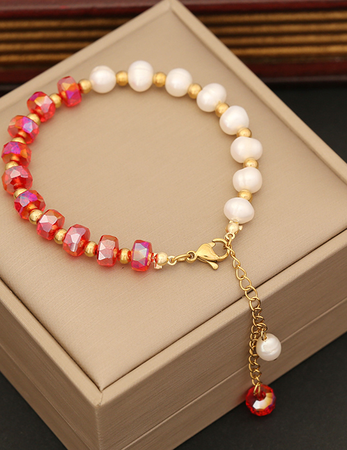 Fashion 2# Red Crystal Pearl Beaded Bracelet