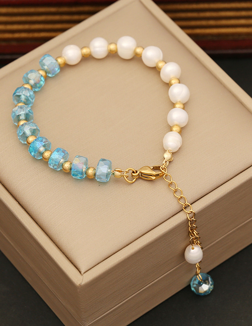 Fashion 3# Lake Blue Crystal Pearl Beaded Bracelet