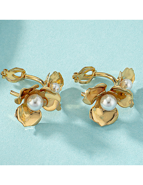 Fashion Gold Metal Flower Ear Clip Earrings
