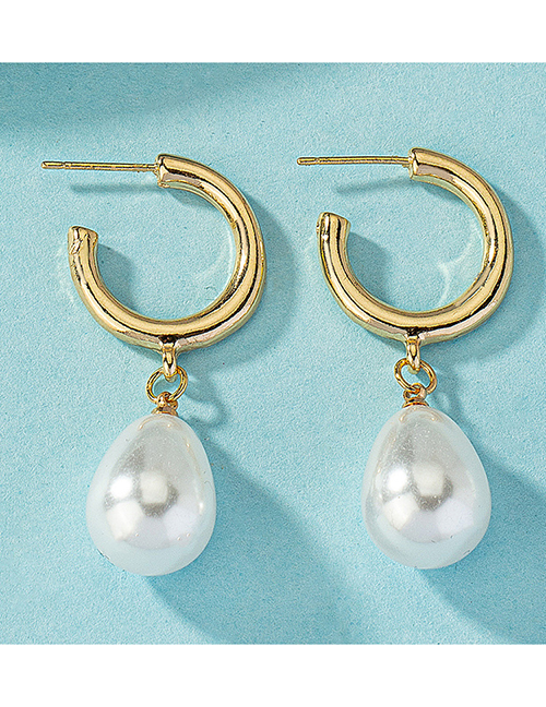 Fashion Small Metal Pearl C-hoop Earrings