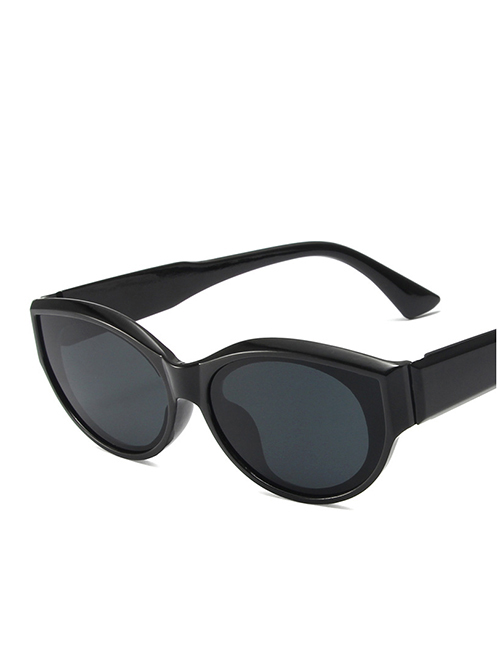 Fashion Bright Black Gray Film Pc Oval Small Frame Sunglasses