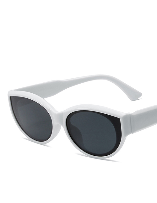 Fashion Solid White Gray Flakes Pc Oval Small Frame Sunglasses