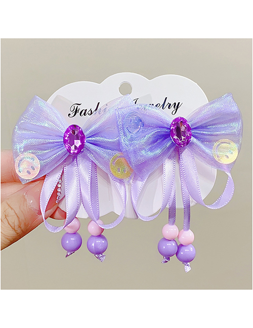 Fashion 5# Purple Pair Clip Fabric Diamond Bow Hair Clip