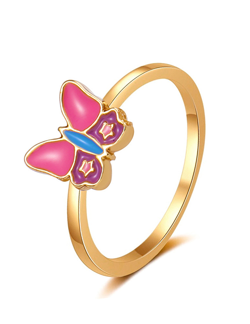 Fashion Twenty Two# Copper Oil Drip Butterfly Open Ring