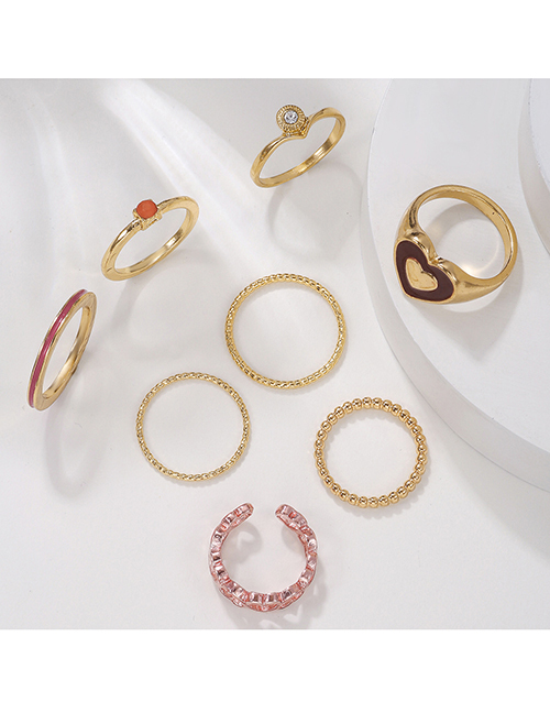 Fashion Gold Alloy Drip Oil Heart Geometric Ring Set