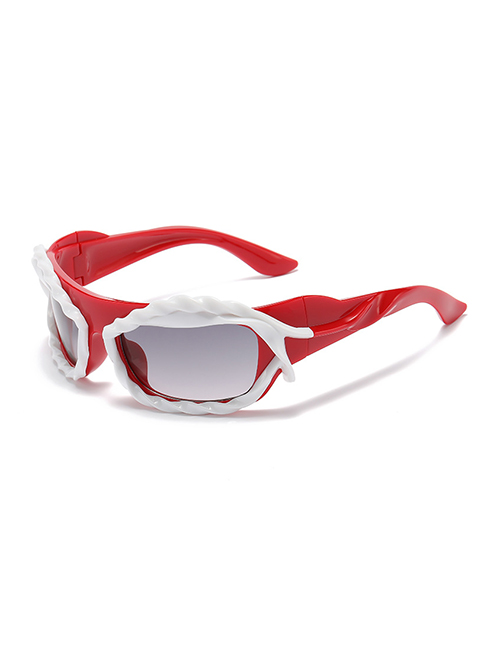 Fashion Red Frame White Double Gray Pc Irregular Sunglasses
