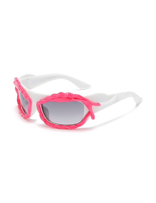 Fashion White Frame Powder Double Gray Pc Irregular Sunglasses