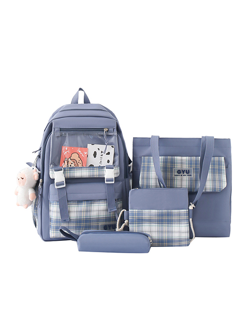 Fashion Blue Four Piece Set Pu Large Capacity Backpack Shoulder Bag Four-piece Set