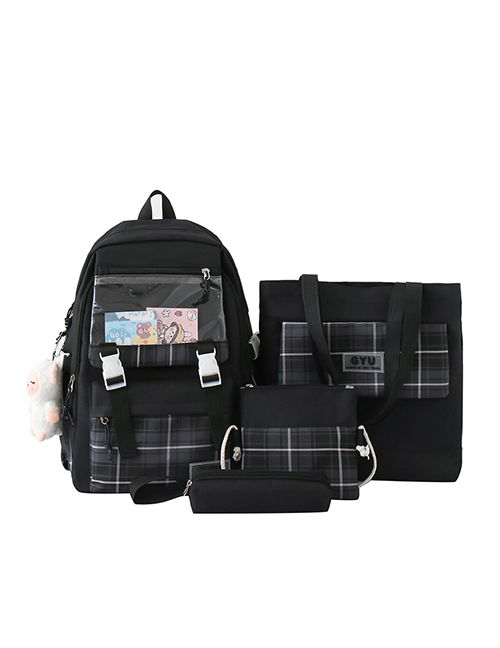 Fashion Black Four Piece Suit Pu Large Capacity Backpack Shoulder Bag Four-piece Set