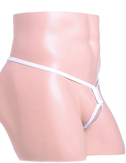 Fashion White Polyester Geometric Cutout Men's Underwear