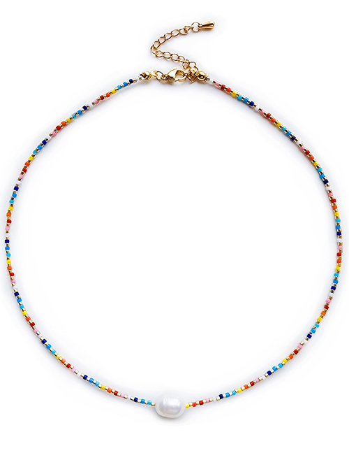 Fashion 1# Multicolored Rice Bead Beaded Pearl Necklace