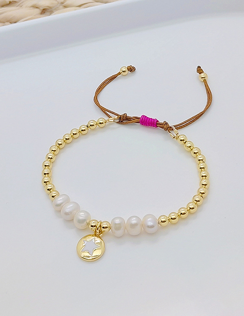 Fashion Star Gold Plated Copper Pearl Beaded Moon Star Bracelet