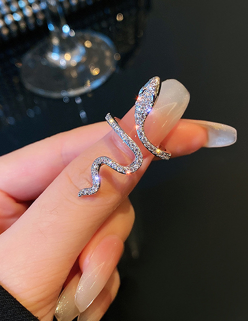 Fashion Silver Metal Diamond Snake Ring