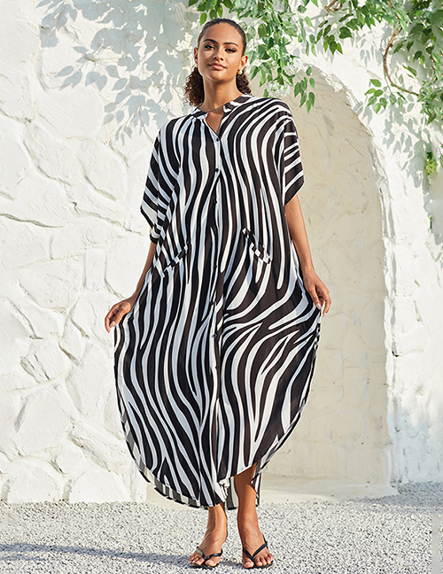 Fashion Zebra Polyester Zebra Pattern Breasted Slit Sunscreen Dress