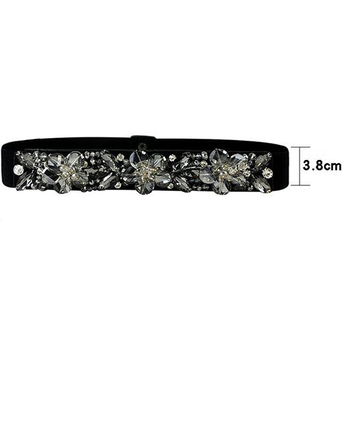 Fashion Noble Crystal 2086 Black 72cm Geometric Rhinestone Flower Belt