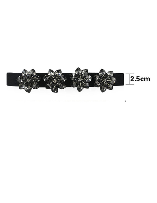 Fashion Classic Crystal 2086b Black 70cm Geometric Rhinestone Flower Belt