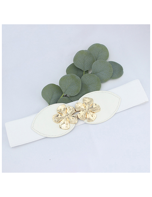 Fashion White Flower Buckle Elasticized Elasticized Waist Belt
