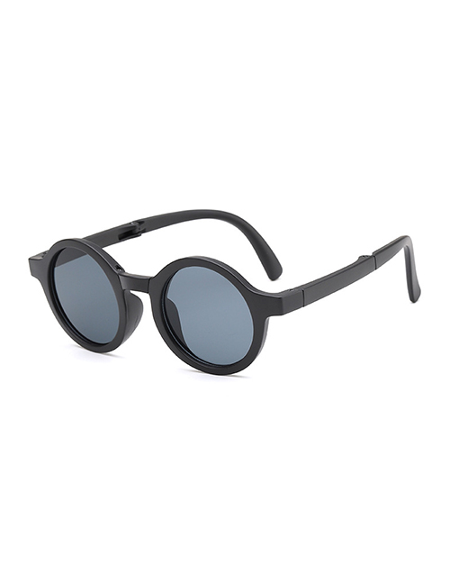 Fashion Black Frame Gray Film Pc Round Sunglasses