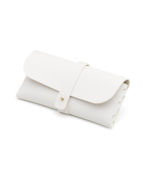 Fashion White Single Button Woven Soft Bag Pu Leather Soft Sunglasses Case