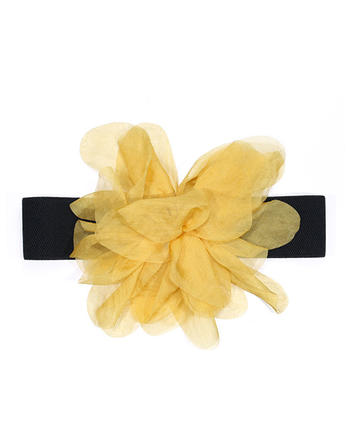 Fashion Yellow Fabric Floral Elastic Wide Girdle