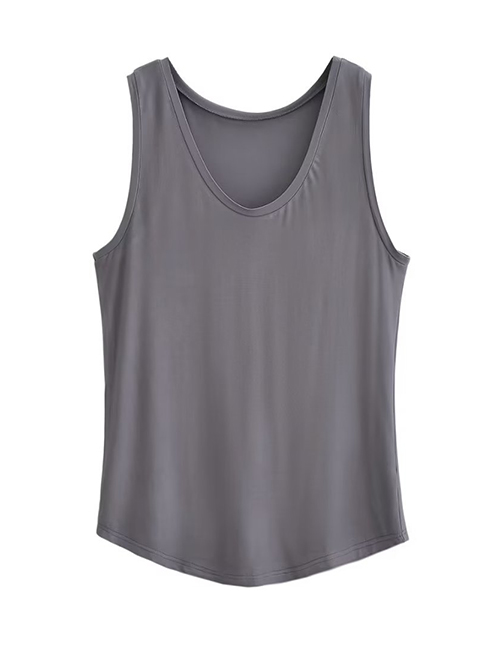 Fashion Grey Polyester V-neck Sleeveless Tank Top