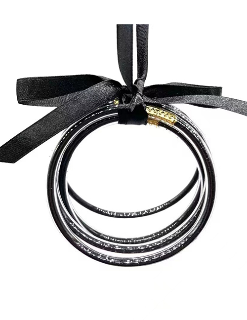 Fashion Black Plastic Gold Powder Silicone Round Bracelet Set