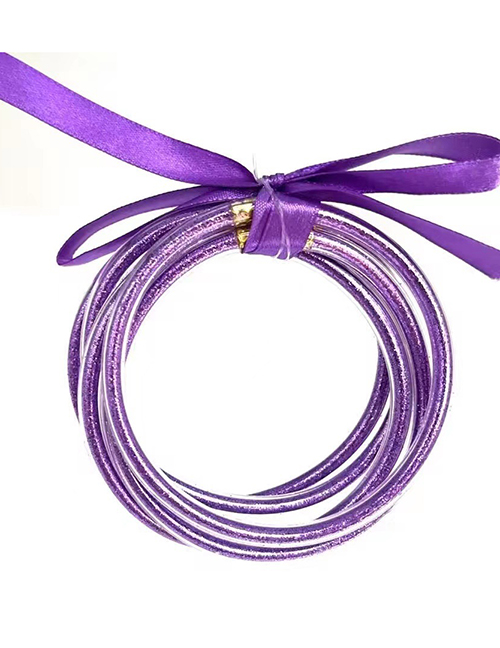 Fashion Purple Plastic Gold Powder Silicone Round Bracelet Set