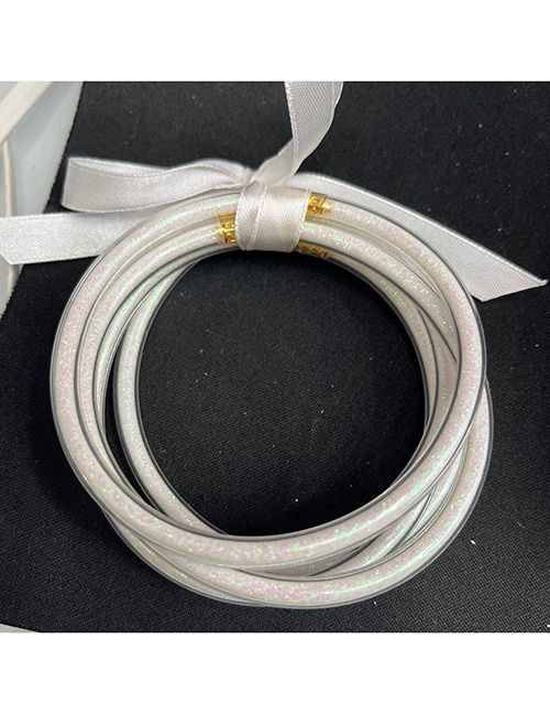 Fashion Pearly White Plastic Gold Powder Silicone Round Bracelet Set