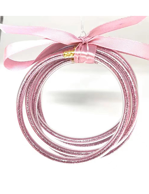 Fashion Pink Plastic Gold Powder Silicone Round Bracelet Set