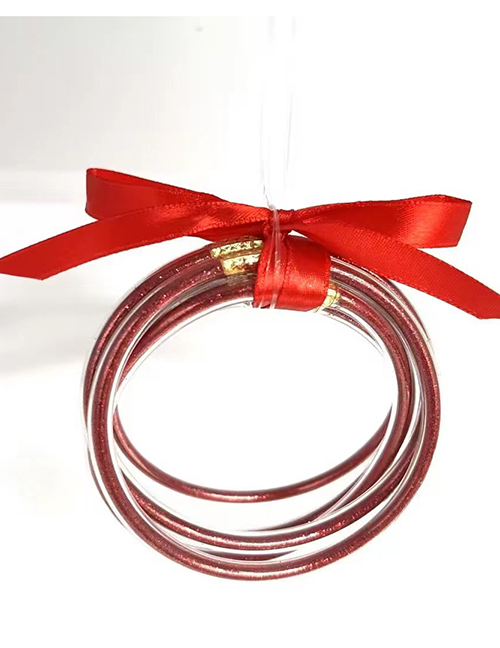 Fashion Red Plastic Gold Powder Silicone Round Bracelet Set